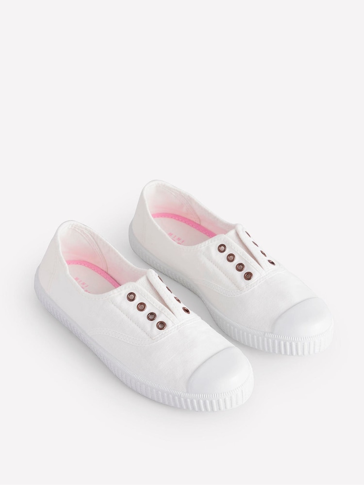 Boden White Laceless Canvas 100% Cotton Plimsolls Trainers - Image 3 of 5