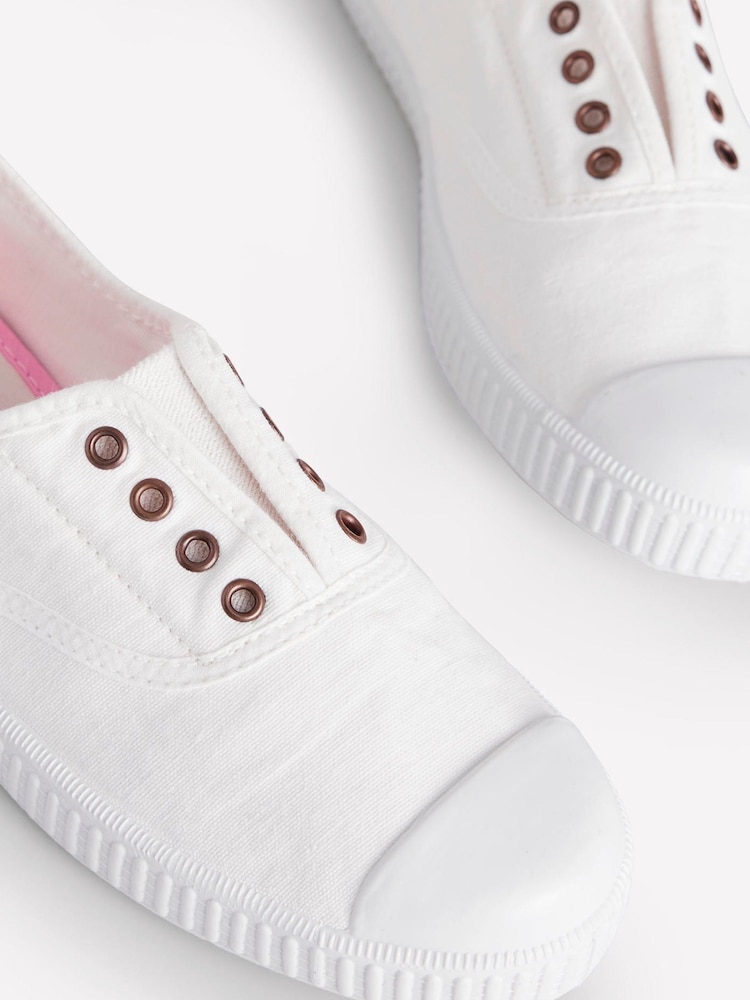 Boden White Laceless Canvas 100% Cotton Plimsolls Trainers - Image 5 of 5
