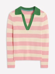 Boden Pink Sasha 100% Cotton Striped Henley Jumper - Image 5 of 6