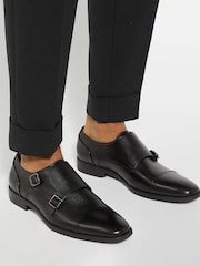 Dune London Black Wide Fit Satchin Flex Sole Toecap Monk Shoes - Image 1 of 6