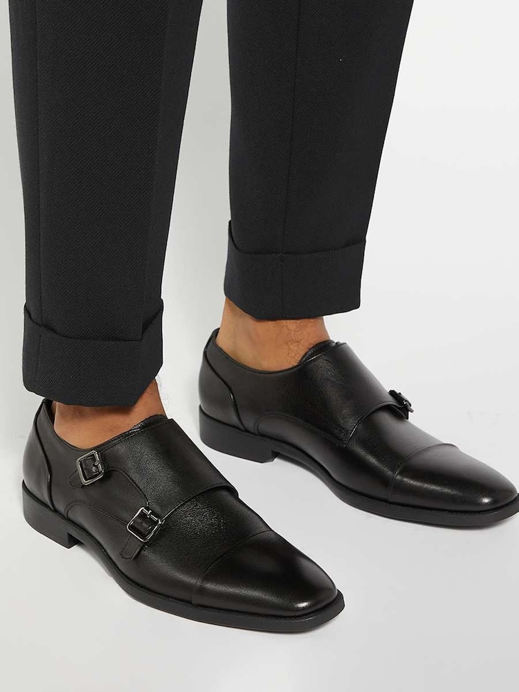 Dune London Black Wide Fit Satchin Flex Sole Toecap Monk Shoes - Image 1 of 6