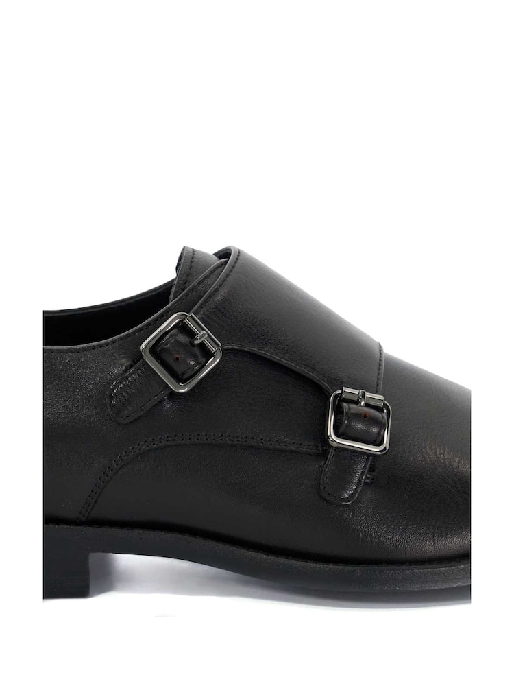 Dune London Black Wide Fit Satchin Flex Sole Toecap Monk Shoes - Image 6 of 6