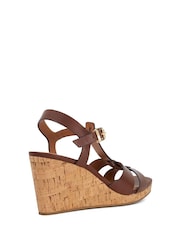 Dune London Brown Standard Fit Kastro Double Strap Tbar Wedge Sandals - Image 3 of 6