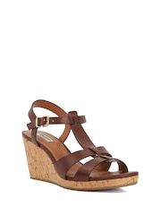 Dune London Brown Standard Fit Kastro Double Strap Tbar Wedge Sandals - Image 4 of 6