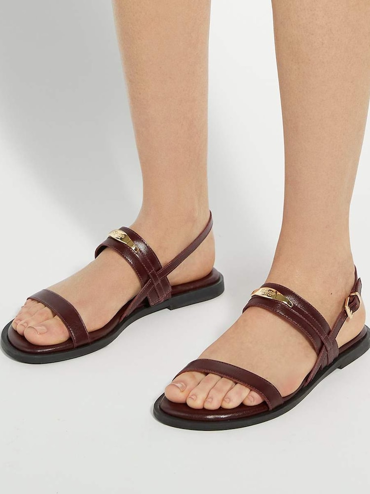 Dune London Burgundy Red Litton Branded Plate Flat Sandals - Image 1 of 6