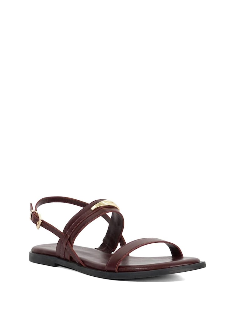Dune London Burgundy Red Litton Branded Plate Flat Sandals - Image 3 of 6