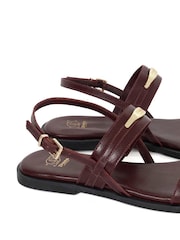 Dune London Burgundy Red Litton Branded Plate Flat Sandals - Image 6 of 6