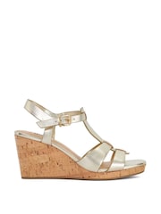 Dune London Gold Standard Fit Kastro Double Strap Tbar Wedge Sandals - Image 2 of 6