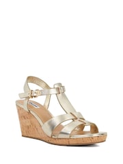 Dune London Gold Standard Fit Kastro Double Strap Tbar Wedge Sandals - Image 3 of 6