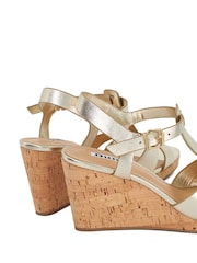 Dune London Gold Standard Fit Kastro Double Strap Tbar Wedge Sandals - Image 6 of 6