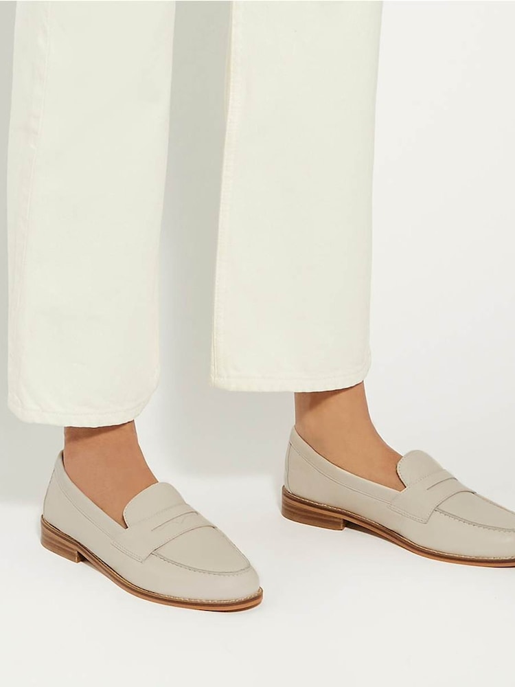Dune London Cream Wide Fit Ginelli Flexi Sole Leather Penny Loafers - Image 6 of 6