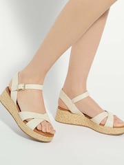 Dune London Cream Wide Fit Littleton Cross Strap Rope Flatform Sandals - Image 1 of 6