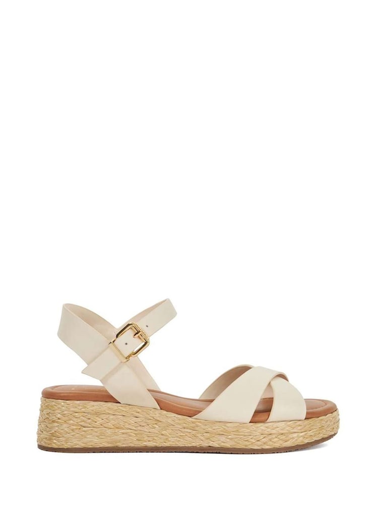 Dune London Cream Wide Fit Littleton Cross Strap Rope Flatform Sandals - Image 2 of 6