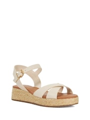 Dune London Cream Wide Fit Littleton Cross Strap Rope Flatform Sandals - Image 3 of 6
