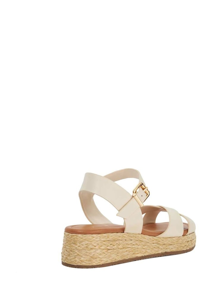 Dune London Cream Wide Fit Littleton Cross Strap Rope Flatform Sandals - Image 4 of 6