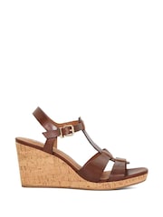 Dune London Brown Wide Fit Kastro Double Strap Tbar Wedge Sandals - Image 1 of 6