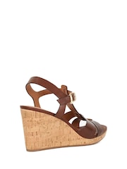Dune London Brown Wide Fit Kastro Double Strap Tbar Wedge Sandals - Image 3 of 6