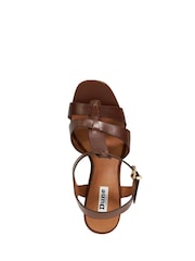 Dune London Brown Wide Fit Kastro Double Strap Tbar Wedge Sandals - Image 4 of 6
