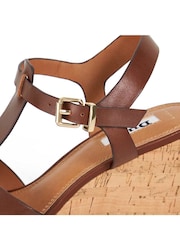 Dune London Brown Wide Fit Kastro Double Strap Tbar Wedge Sandals - Image 5 of 6