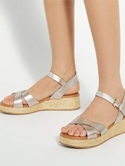 Dune London Gold Wide Fit Littleton Cross Strap Rope Flatform Sandals - Image 1 of 6