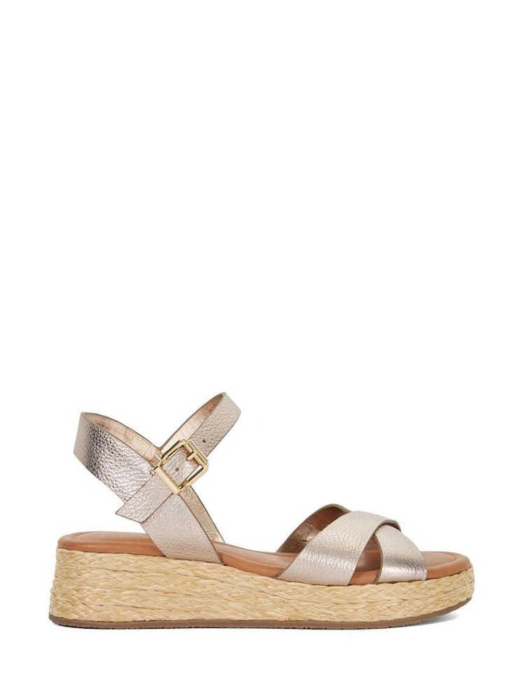 Dune London Gold Wide Fit Littleton Cross Strap Rope Flatform Sandals - Image 2 of 6