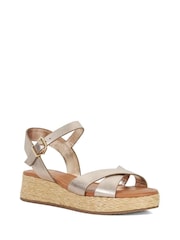 Dune London Gold Wide Fit Littleton Cross Strap Rope Flatform Sandals - Image 3 of 6
