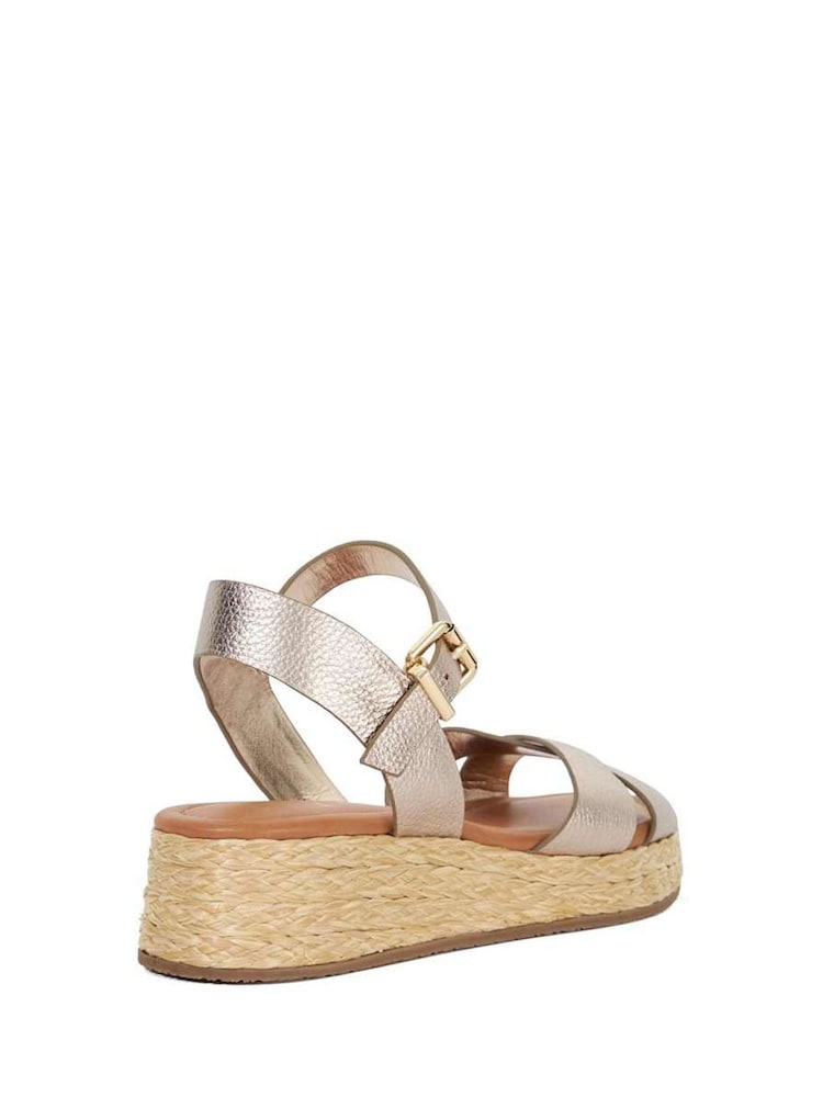 Dune London Gold Wide Fit Littleton Cross Strap Rope Flatform Sandals - Image 4 of 6