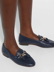 Dune London Navy Blue Wide Fit Flexible Sole Graysons Tassel Leather Loafers - Image 1 of 6