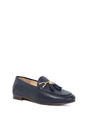 Dune London Navy Blue Wide Fit Flexible Sole Graysons Tassel Leather Loafers - Image 2 of 6