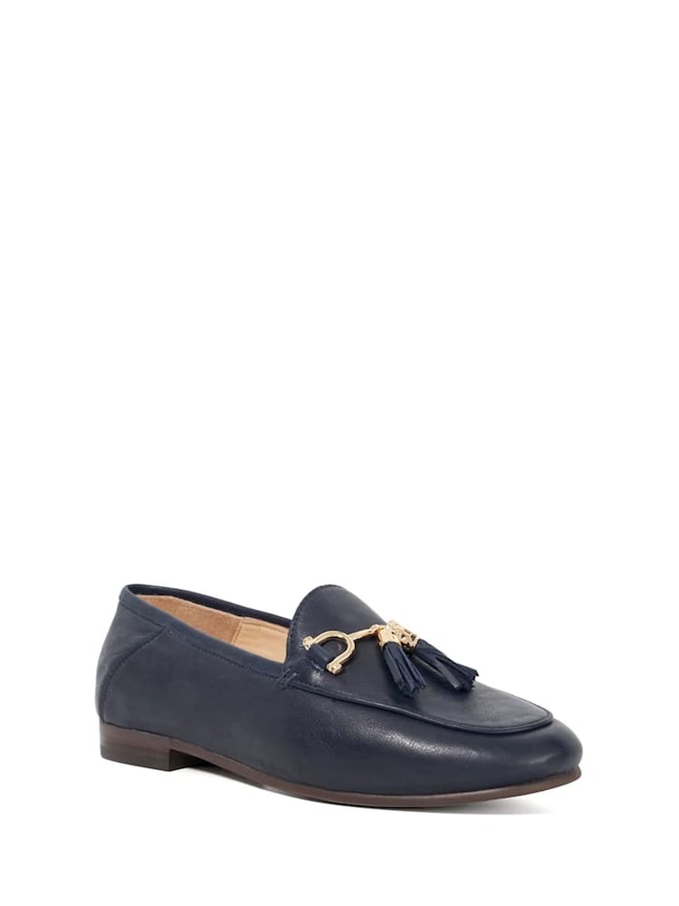 Dune London Navy Blue Wide Fit Flexible Sole Graysons Tassel Leather Loafers - Image 2 of 6