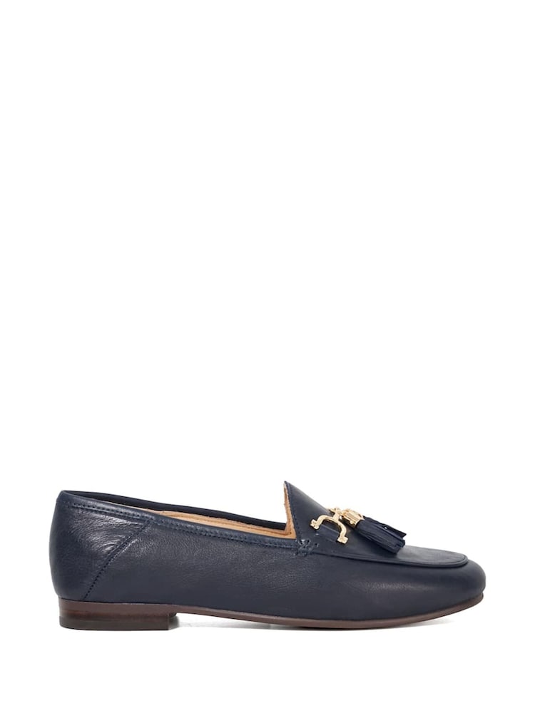 Dune London Navy Blue Wide Fit Flexible Sole Graysons Tassel Leather Loafers - Image 4 of 6