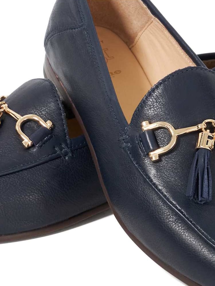 Dune London Navy Blue Wide Fit Flexible Sole Graysons Tassel Leather Loafers - Image 6 of 6