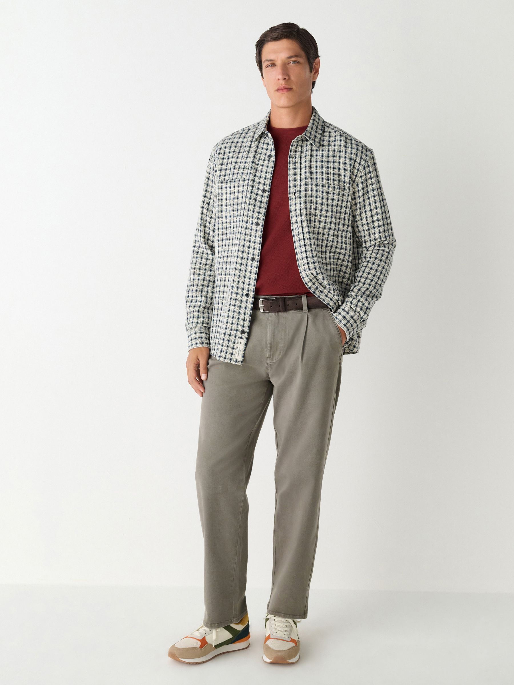 Buy Stone Straight Fit Belted Trousers from Next Romania