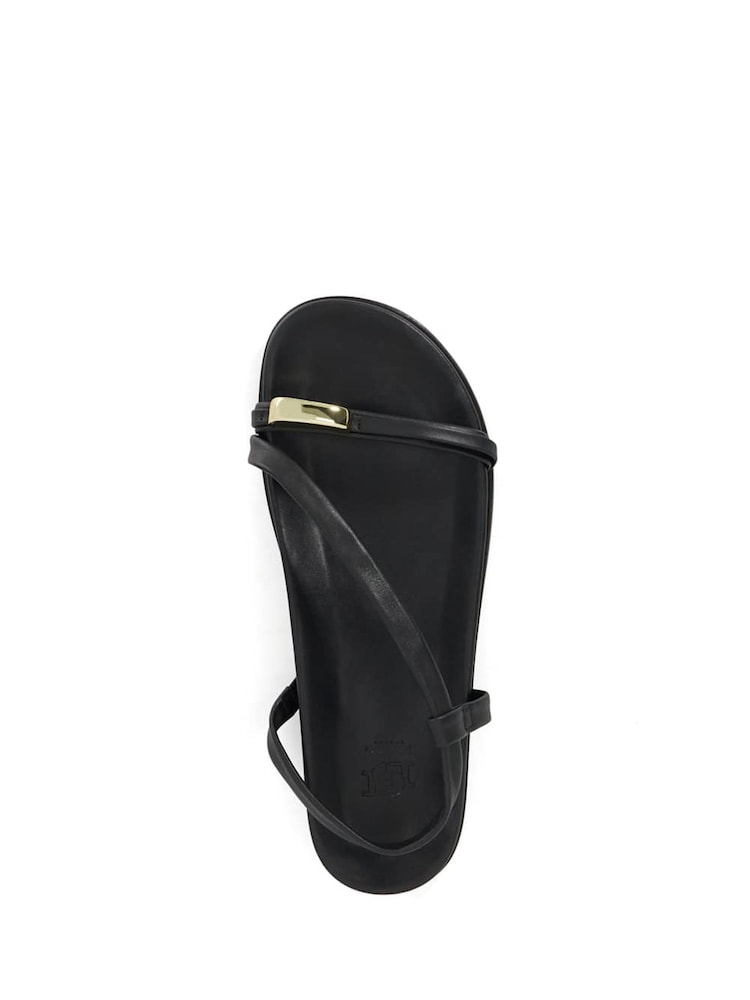 Dune London Black Lyn Gold Nugget Toe Flat Sandals - Image 1 of 6