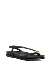 Dune London Black Lyn Gold Nugget Toe Flat Sandals - Image 2 of 6