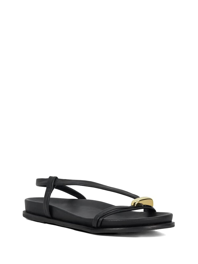 Dune London Black Lyn Gold Nugget Toe Flat Sandals - Image 2 of 6