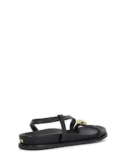 Dune London Black Lyn Gold Nugget Toe Flat Sandals - Image 3 of 6