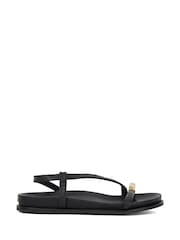 Dune London Black Lyn Gold Nugget Toe Flat Sandals - Image 4 of 6