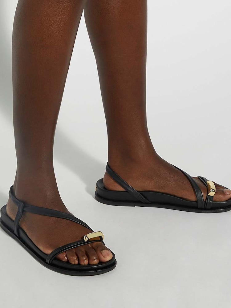 Dune London Black Lyn Gold Nugget Toe Flat Sandals - Image 6 of 6