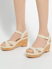Dune London Cream Standard Fit Kelulu Cork Cross Wrap Wedge Sandals - Image 1 of 6