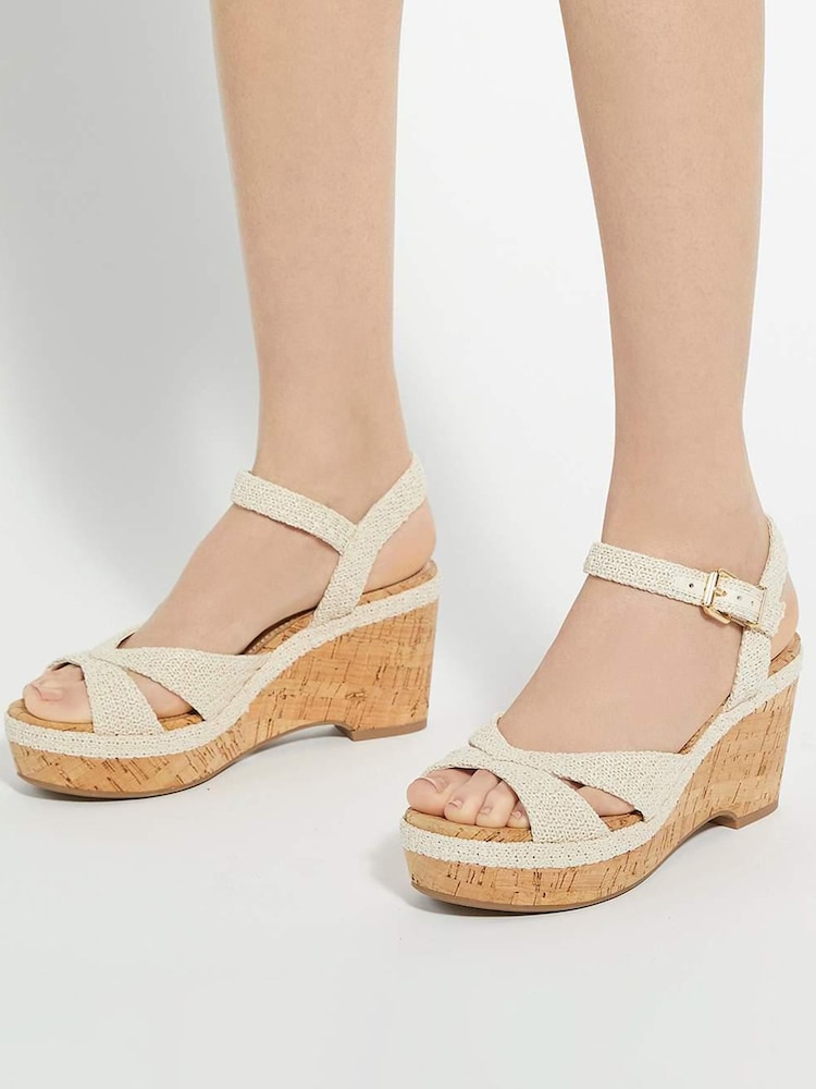 Crema - Dune London Kelulu Cork Cross Wrap Wedge Sandals - Imagen 1 de 6 Crema - Dune London Kelulu Cork Cross Wrap Wedge Sandals - Imagen 1 de 6