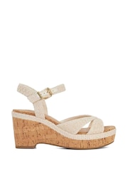 Dune London Cream Standard Fit Kelulu Cork Cross Wrap Wedge Sandals - Image 2 of 6