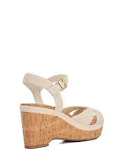Dune London Cream Standard Fit Kelulu Cork Cross Wrap Wedge Sandals - Image 3 of 6