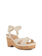 Dune London Cream Standard Fit Kelulu Cork Cross Wrap Wedge Sandals - Image 4 of 6