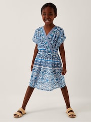 Monsoon Blue Ornate Floral Print Kaftan Dress - Image 1 of 4