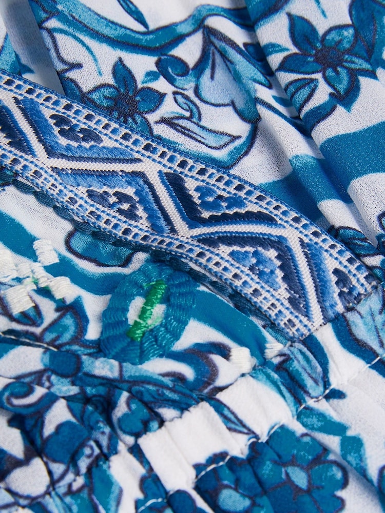 Monsoon Blue Ornate Floral Print Kaftan Dress - Image 4 of 4
