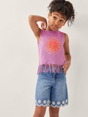 Monsoon Blue Broderie Scalloped 100% Cotton Denim Shorts - Image 1 of 4
