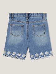 Monsoon Blue Broderie Scalloped 100% Cotton Denim Shorts - Image 3 of 4