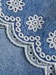 Monsoon Blue Broderie Scalloped 100% Cotton Denim Shorts - Image 4 of 4