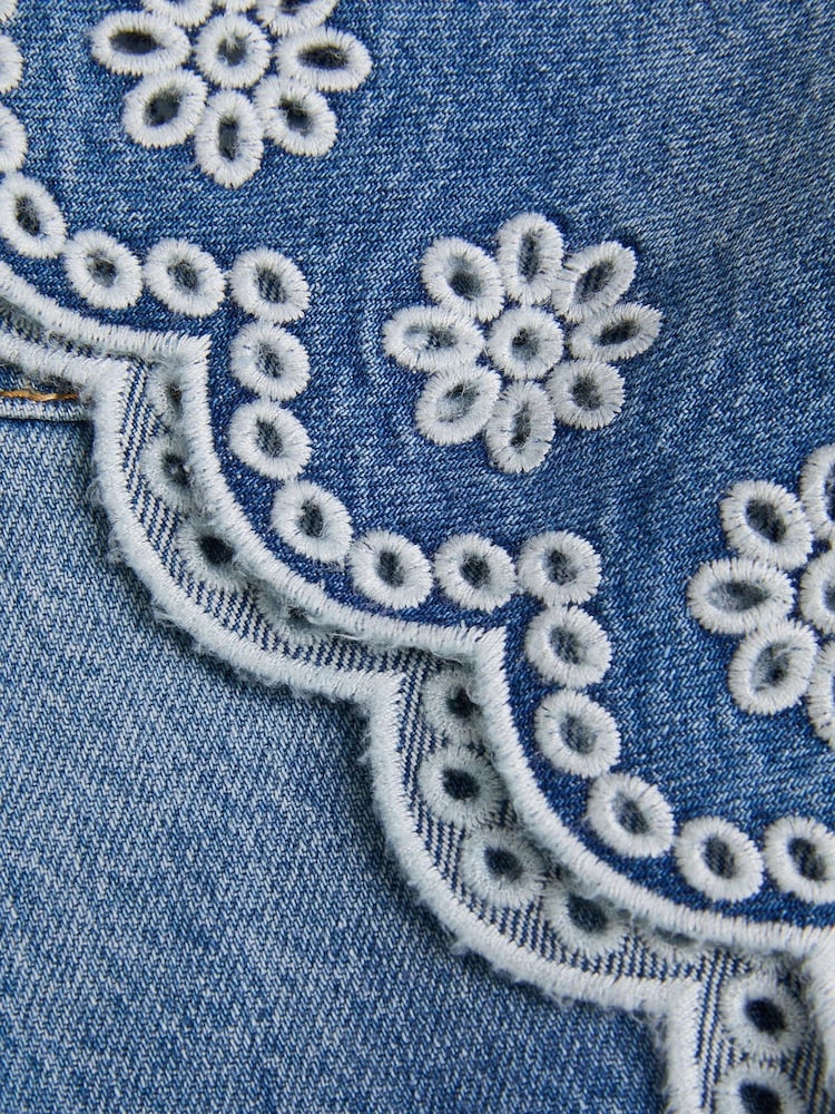 Monsoon Blue Broderie Scalloped 100% Cotton Denim Shorts - Image 4 of 4